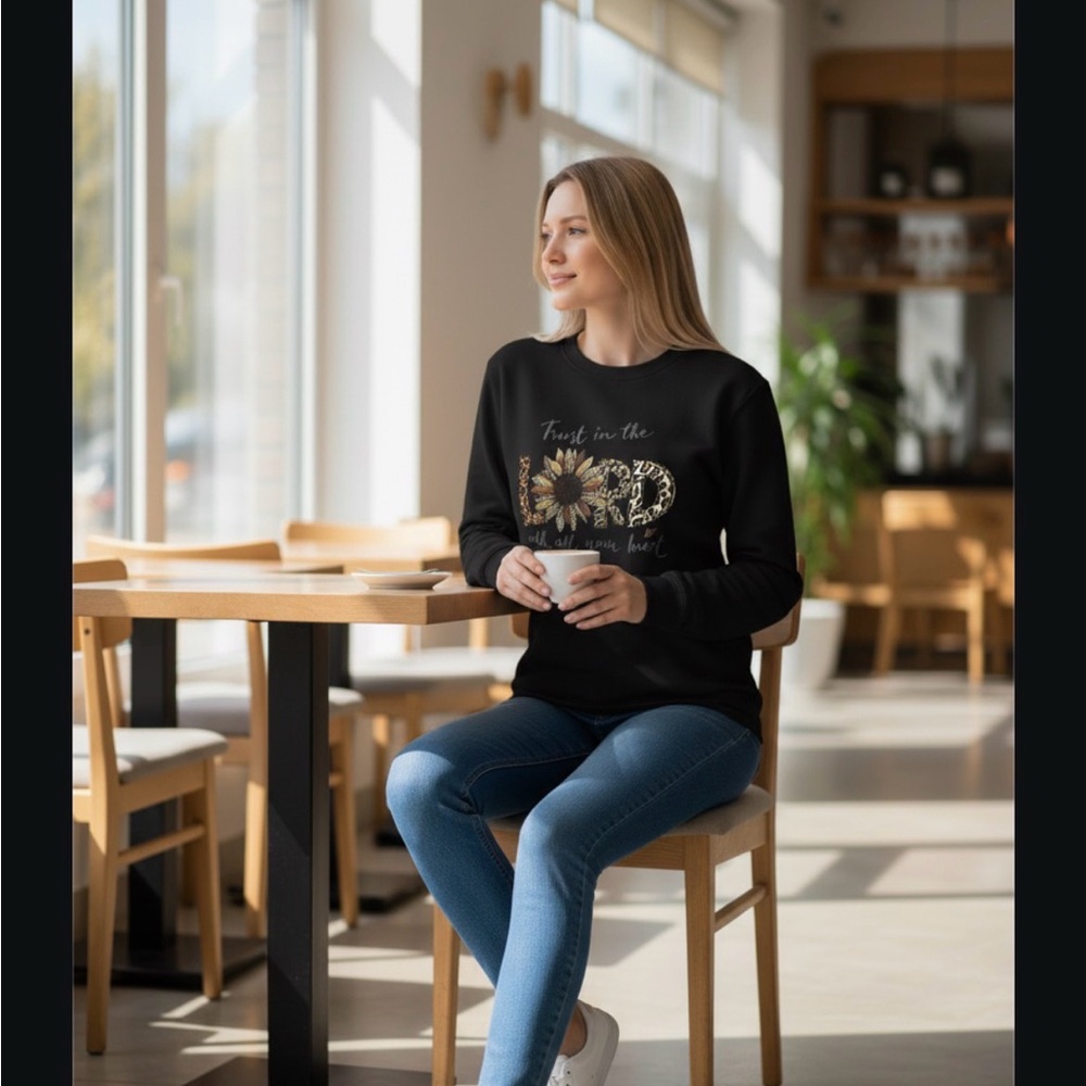 Trust in the Lord with all your heart women’s Black Graphic sweatshirt size XL